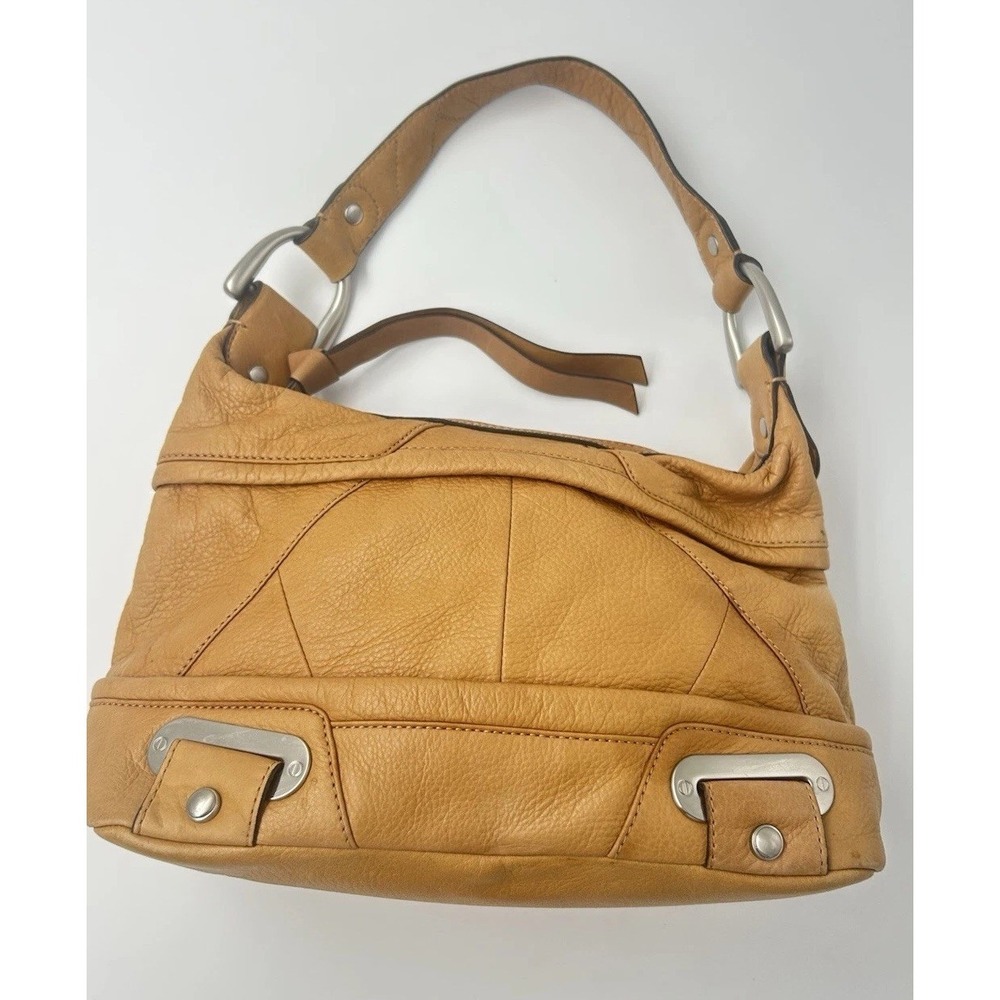 B Makowsky Tan  Leather Hobo Shoulder Bag Purse Leopard Lining Y2K Vintage - Picture 2 of 16